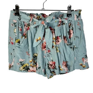 Jolt Light Blue Floral Tie Waist Soft Relaxed Fit Shorts M